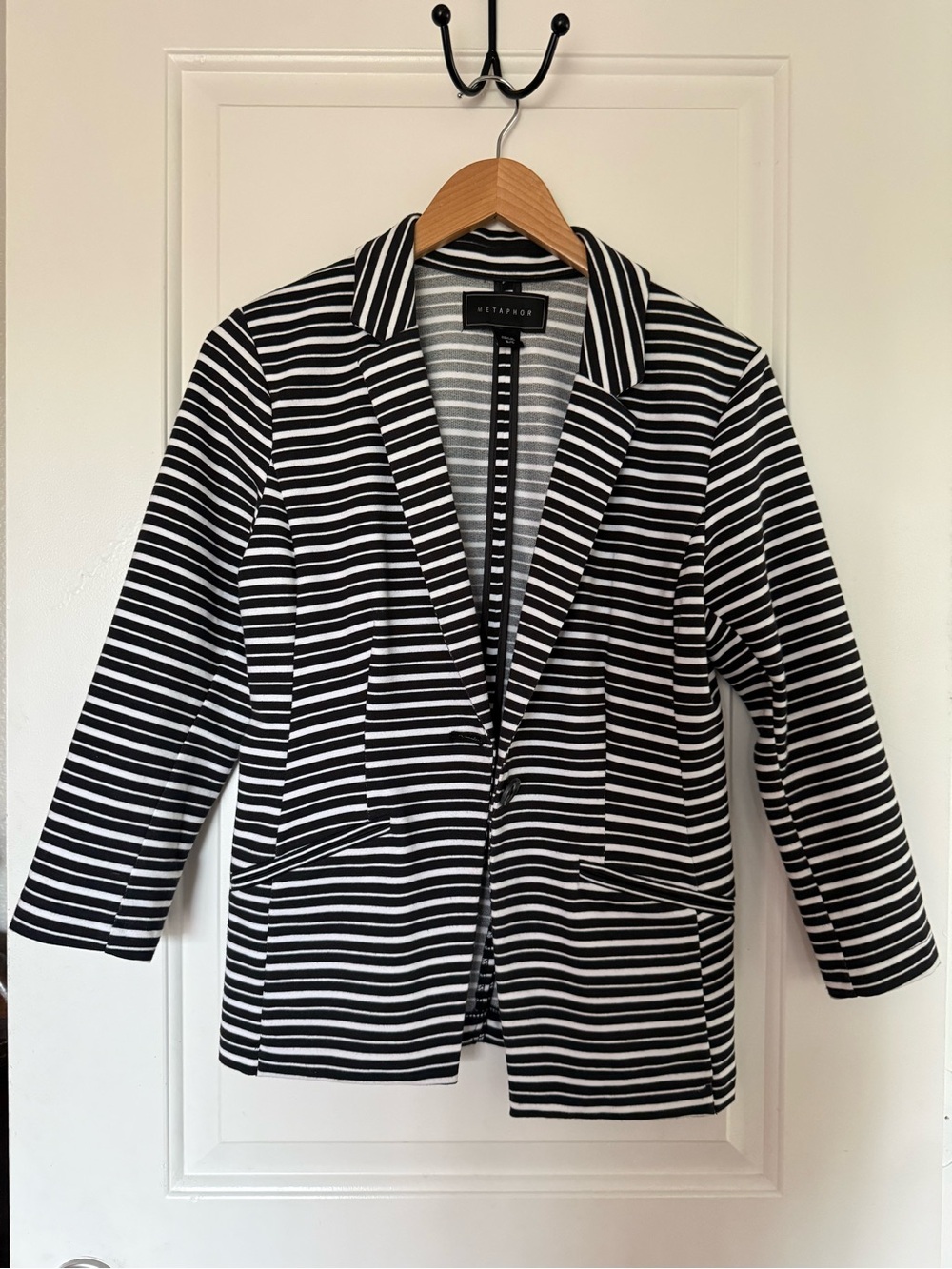 Metaphor Black and White Striped Knit Blazer